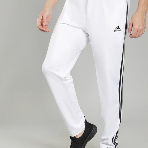 Adidas Men's White Black Trio Stripes Tapered Leg Elastic Waist Track Pant Sz M